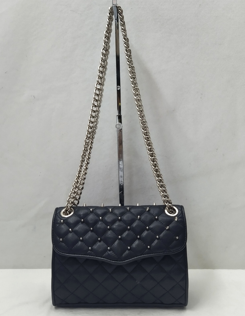 Rebecca Minkoff Black Leather Quilted Studded Chain Strap Crossbody Bag
